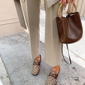 Vtg GUCCI GG Monogram Horsebit Loafers